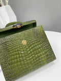 Women's High Glossy Beaded Crocodile Leather Top Handle  Cross Body Bag