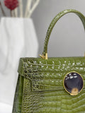 Women's High Glossy Beaded Crocodile Leather Top Handle  Cross Body Bag