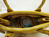 Women's High Glossy Beaded Crocodile Leather Top Handle  Cross Body Bag  Vintage Yellow