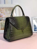Women's High Shiny Crocodile Leather Top Handle Messenger Cross Body Bags Green