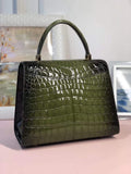 Women's High Shiny Crocodile Leather Top Handle Messenger Cross Body Bags Green