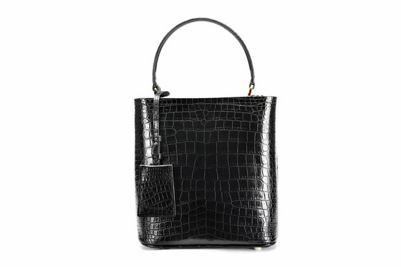 Womens Crocodile Leather Black Backet Shoulder Bags