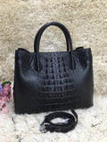 Womens Crocodile  Skin  Leather Satchel Bag 30cm Black