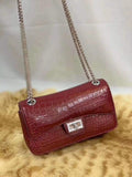 Womens Genuine Crocodile Belly Leather Flap Chain Bag Small Size