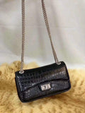 Womens Genuine Crocodile Belly Leather Flap Chain Bag Small Size