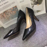 Womens Genuine  Crocodile Belly Leather Pointed Toe Pumps