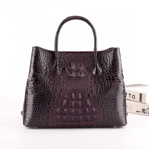Womens Genuine Crocodile Leather Top Handle Satchel Handbag Browm