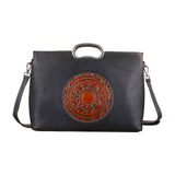 Womens Genuine Leather Tote Handbag Metal Top-Handle Bag Large