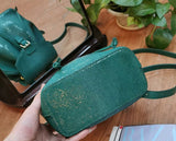 Womens Green Mini Drawstring Stingray Leather Backpack, Genuine Stingray Leather Bag, Stingray Leather Backpack