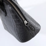 Womens Matt Genuine Crocodile Leather Mini Shell Promennade Trapezoid Cross Body Bag Black