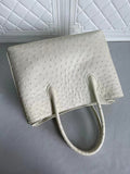 Womens Ostrich Leather Top Handle Shoulder Cross Body Bags Blue & Cream