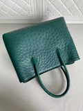 Womens Ostrich Leather Top Handle Shoulder Cross Body Bags Peach & Green